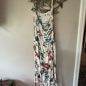 Hinge Green and Cream Maxi Wrap Dress Plunge Neckline Sleeveless